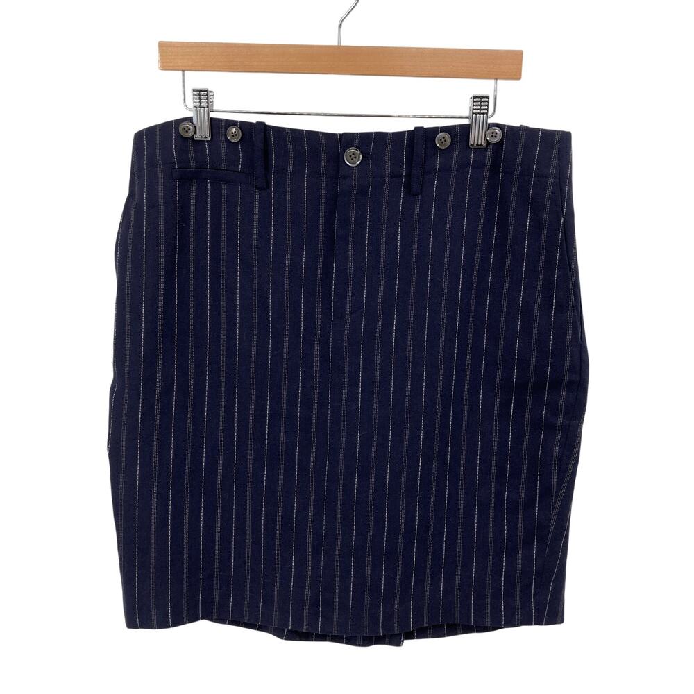 Rugby Ralph Lauren Womens 12 Navy Pinstripe Wool Linen Pencil Skirt Lined